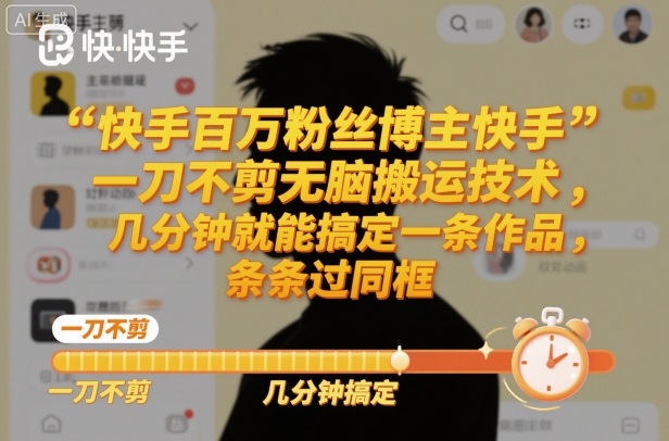 快手百万粉丝博主快手一刀不剪无脑搬运技术,几分钟就能搞定一条作品,条条过同框-聚业