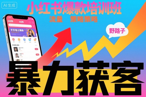 小红书爆款培训班，小红书获客野路子流量打法，暴力持续获客-聚业