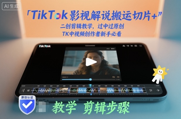 TikTok影视解说搬运切片+二创剪辑教学，过中过原创，TK中视频创作者新手必看-聚业