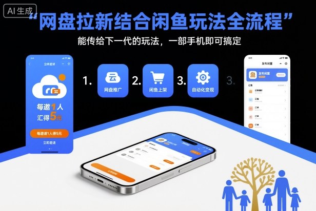网盘拉新结合闲鱼玩法全流程，能传给下一代的玩法，一部手机即可搞定(附入口渠道以及实操教程)-聚业