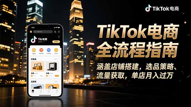 TikTok电商全流程指南，涵盖店铺搭建、选品策略、流量获取，单店月入过万-聚业