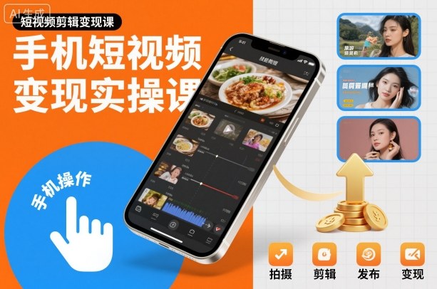 手机短视频变现实操课，短视频剪辑变现课-聚业