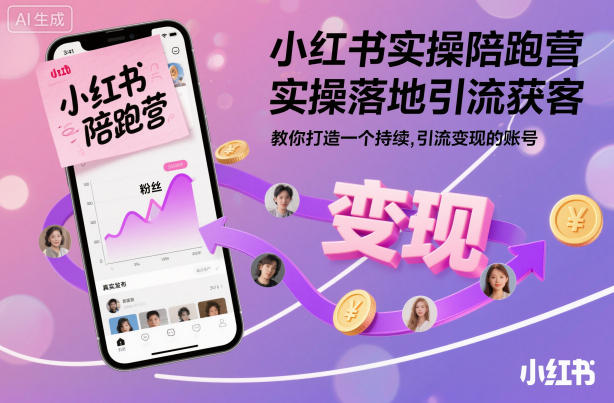小红书实操陪跑营，实操落地引流获客，教你打造一个持续引流变现的账号-聚业