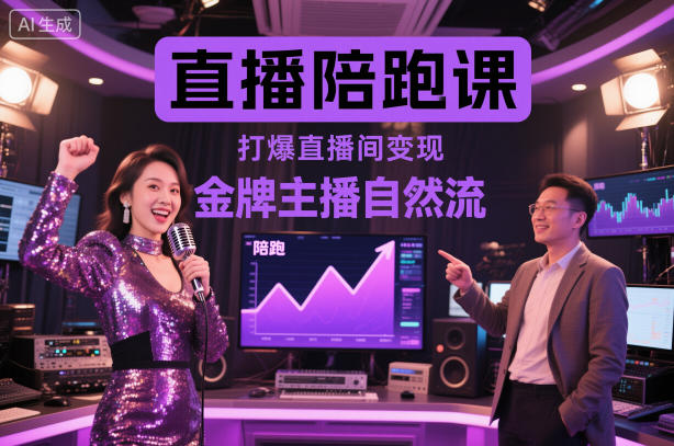直播陪跑课，金牌主播自然流打爆直播间，复制高变现玩法-聚业