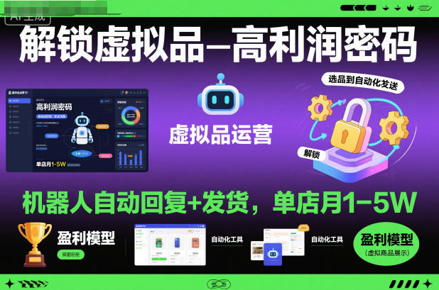 解锁虚拟品高利润密码：机器人自动回复+发货，单店月1-5W【揭秘】-聚业