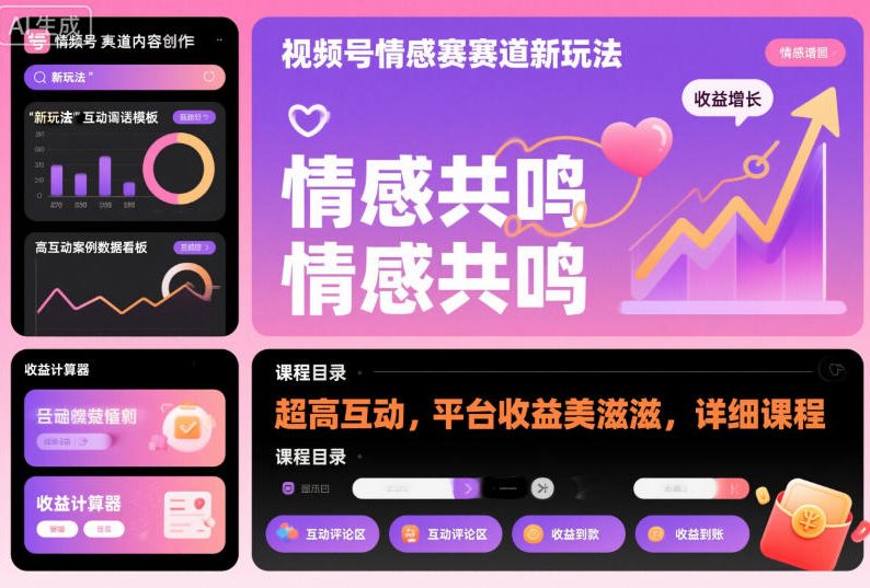 视频号情感赛道新玩法，超高互动，平台收益美滋滋，详细课程-聚业