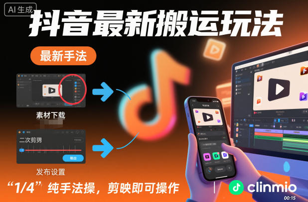 抖音最新搬运玩法,纯手法操作,剪映即可操作-聚业