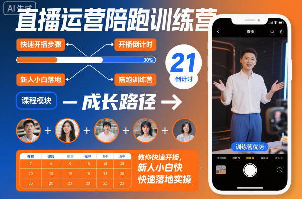 直播运营陪跑训练营，教你快速开播，新人小白快速落地实操-聚业