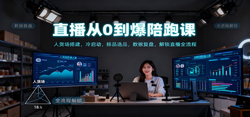 直播从0到爆陪跑课：人货场搭建，冷启动，排品选品，数据复盘，解锁直播全流程-聚业