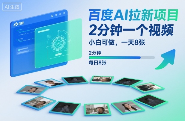 百度AI拉新项目，2分钟一个视频，小白可做，一天8张【附案例+保姆级教程】-聚业