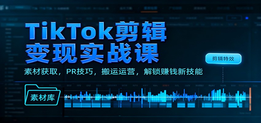 TikTok剪辑变现实战课：素材获取，PR技巧，搬运运营，解锁赚钱新技能-聚业