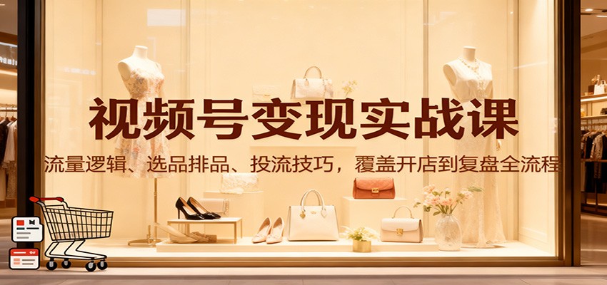 视频号变现实战课：流量逻辑、选品排品、投流技巧，覆盖开店到复盘全流程-聚业