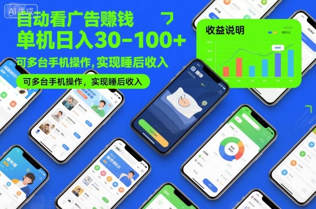 自动看广告賺钱，单机日入30-100+，可多台手机操作，实现睡后收入【揭秘】-聚业
