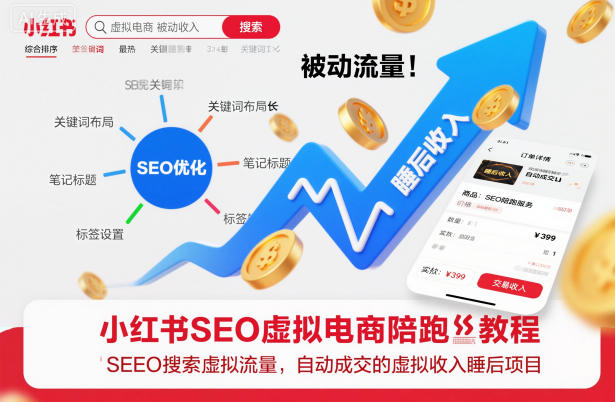 小红书SEO虚拟电商陪跑教程,实现seo搜索被动流量,自动成交的被动收入睡后项目-聚业