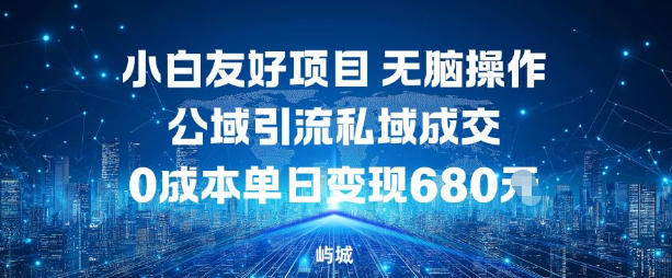 小白友好项目，无脑操作，公域引流私域成交，0成本单日变现680米-聚业