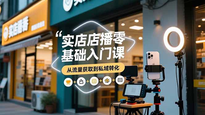 实体店播零基础入门课，实体店+短视频+直播+微信生态+私域社群，从流量获取到私域转化-聚业
