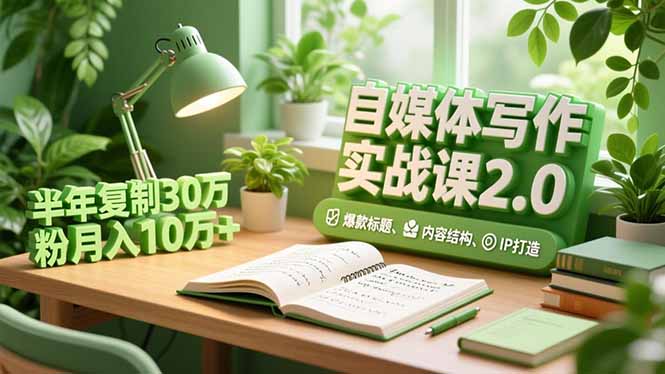 自媒体写作实战课2.0，爆款标题、内容结构、IP打造，半年复制30万粉月入10万+-聚业