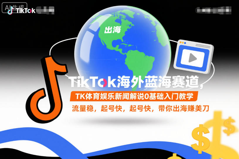 TikTok海外蓝海赛道，TK体育娱乐新闻解说0基础入门教学，流量稳，起号快，带你出海賺美刀-聚业