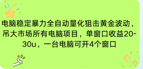 电脑EA策略挂机项目单窗口收益20-30u，单电脑可挂5-10个窗口收益稳健4位数-聚业