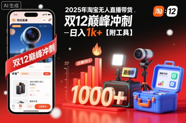 2025年淘宝无人直播带货,冲刺双12,日入1k+【附工具】【揭秘】-聚业