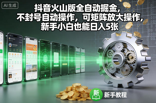 抖音火山版全自动掘金，不封号自动操作，可矩阵放大操作，新手小白也能日入5张【揭秘】-聚业
