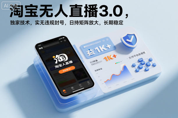 淘宝无人直播3.0,独家技术,实无违规封号,日收益1k+,支持矩阵放大,长期稳定【揭秘】-聚业