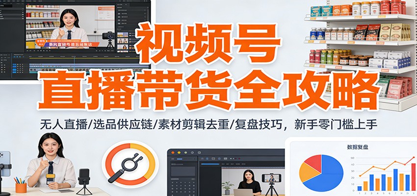 视频号直播带货全攻略:无人直播/选品供应链/素材剪辑去重/复盘技巧,零门槛上手-聚业