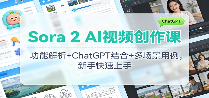 Sora 2 AI视频创作课:功能解析+ChatGPT结合+多场景用例,新手快速上手-聚业
