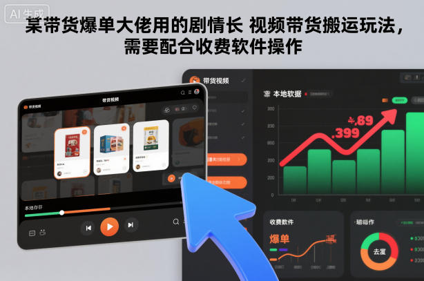 某带货爆单大佬用的剧情长视频带货搬运玩法,需要配合收费软件操作-聚业