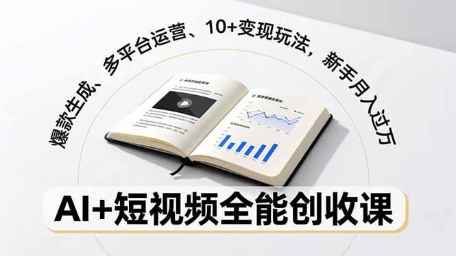 AI+短视频全能创收课,爆款生成、多平台运营、10+变现玩法,新手月入过万-聚业
