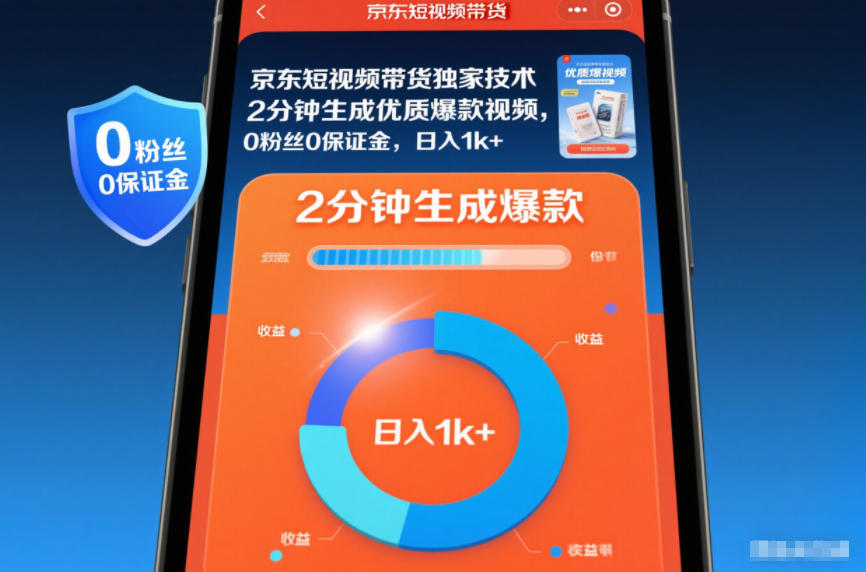 京东短视频带货独家技术,2分钟生成一条优质爆款视频,0粉丝0保证金,日入1k+【揭秘】-聚业