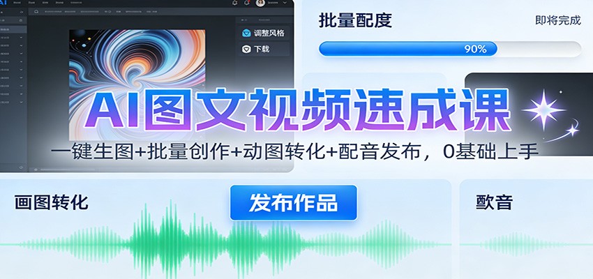 AI图文视频速成课:一键生图+批量创作+动图转化+配音发布,0基础上手-聚业
