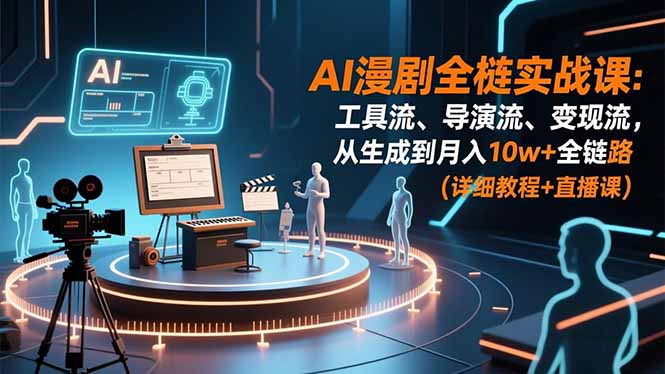 AI漫剧全栈实战课:工具流、导演流、变现流,从生成到月入10w+全链路 (详细教程+直播课-聚业