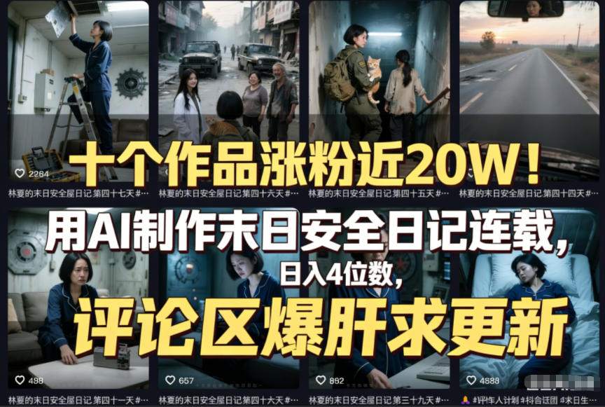 十个作品涨粉近20W!用AI制作末日安全日记连载,日入4位数,评论区爆肝求更新(附详细步骤)-聚业