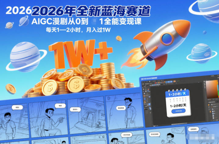 2026年全新蓝海赛道AIGC漫剧从0到1全能变现课，每天1—2小时，月入过1W-聚业