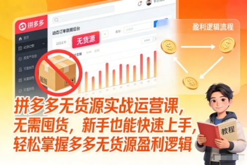 拼多多无货源实战运营课，无需囤货，新手也能快速上手，轻松掌握多多无货源盈利逻辑-聚业