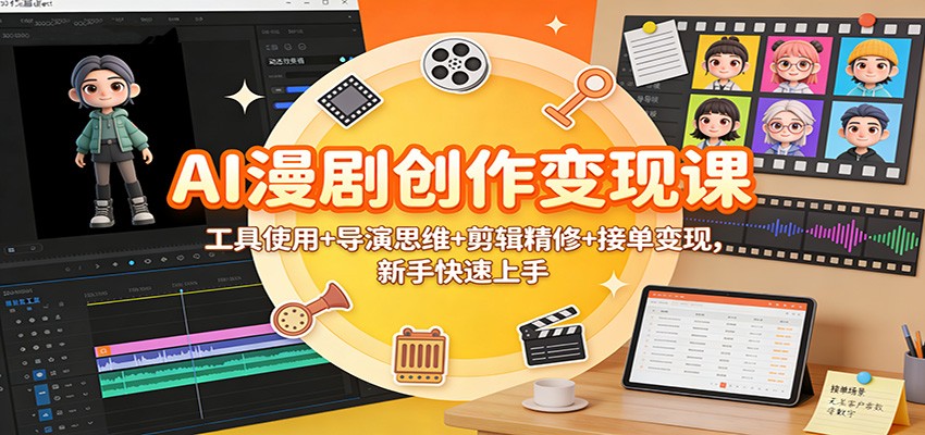 AI漫剧创作变现课：工具使用+导演思维+剪辑精修+接单变现，新手快速上手-聚业