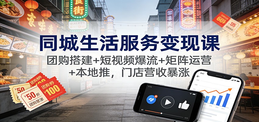 同城生活服务变现课：团购搭建+短视频爆流+矩阵运营+本地推，门店营收暴涨-聚业