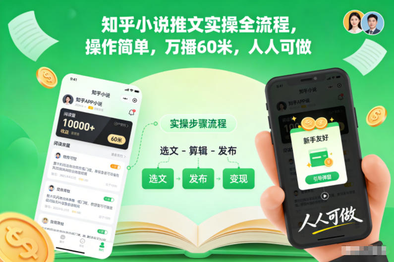 知乎小说推文实操全流程,操作简单,万播60米,人人可做-聚业