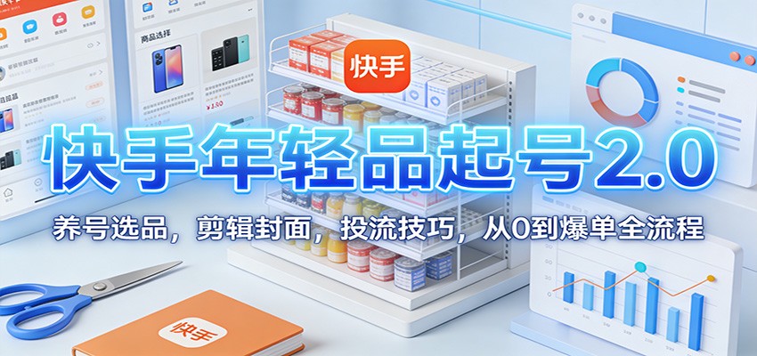 快手年轻品起号2.0:养号选品,剪辑封面,投流技巧,从0到爆单全流程-聚业