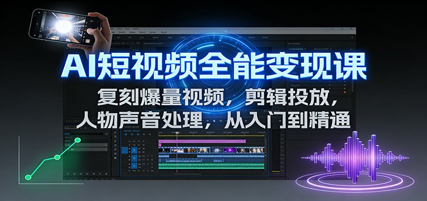 AI短视频全能变现课:复刻爆量视频,剪辑投放,人物声音处理,从入门到精通-聚业
