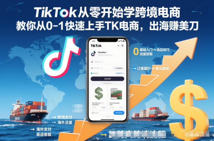 TikTok从零开始学跨境电商,教你从0-1快速上手TK电商,出海賺美刀-聚业