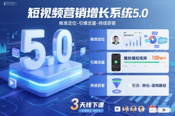 短视频营销增长系统5.0,精准定位-引爆流量-持续获客,3天线下课(音频+图片)-聚业