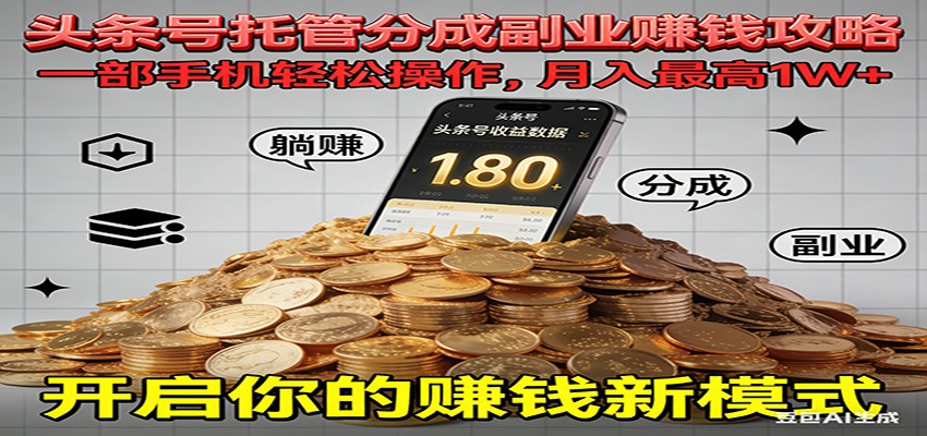 全程托管今日头条,一部手机就可以开干,最高躺赚1W+-聚业