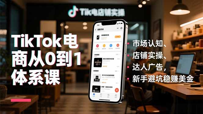 TikTok电商从0到1体系课，市场认知、店铺实操、达人广告，新手避坑稳赚美金-聚业