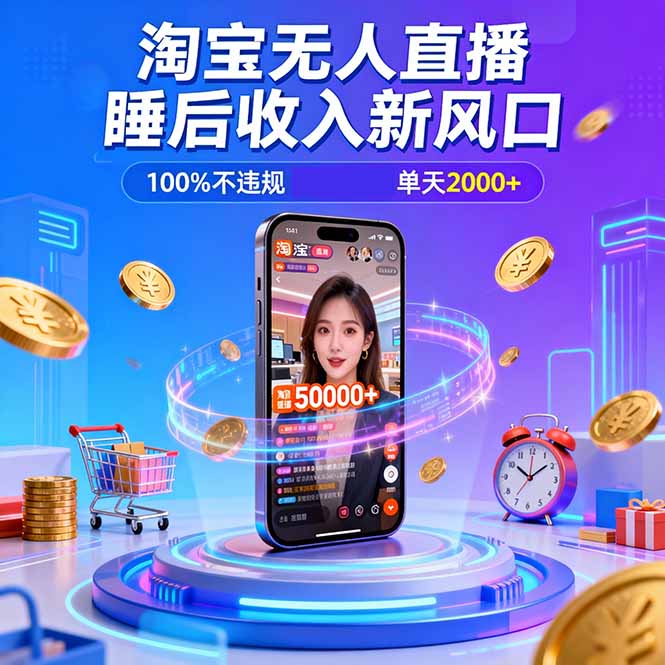 淘宝无人直播，不违规不封号，直播100小时卖了5万，年底旺季！-聚业