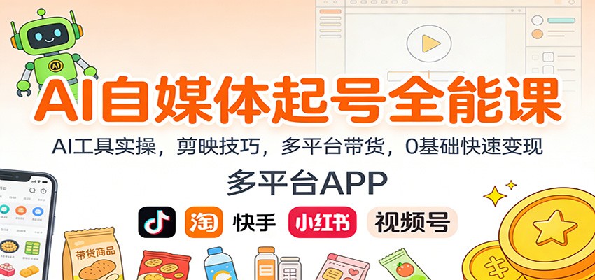 AI自媒体起号全能课:AI工具实操,剪映技巧,多平台带货,0基础快速变现-聚业