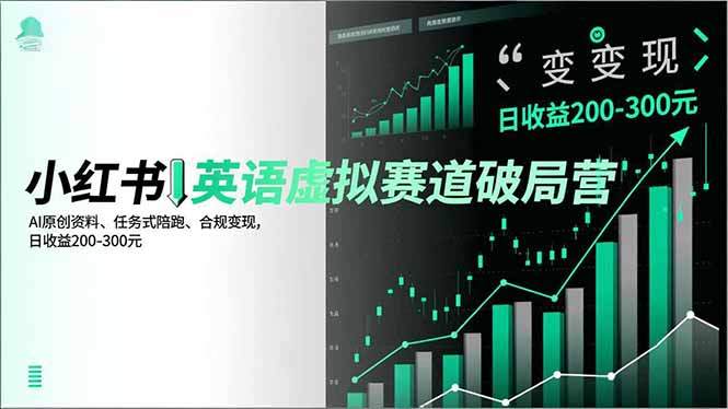 小红书英语虚拟赛道破局营,AI原创资料、任务式陪跑、合规变现,日收益200-300元-聚业