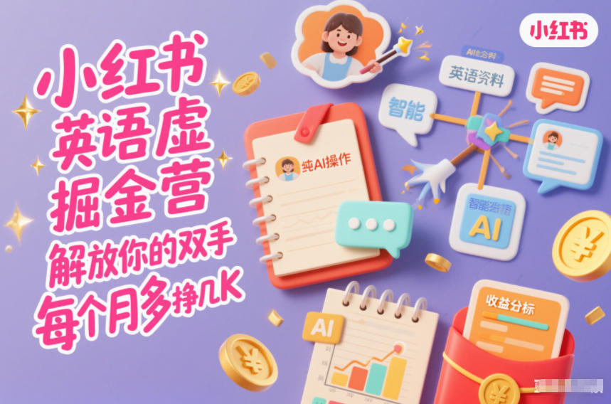 小红书英语虚拟资料掘金营,纯AI操作,解放你的双手,每个月多挣几K-聚业