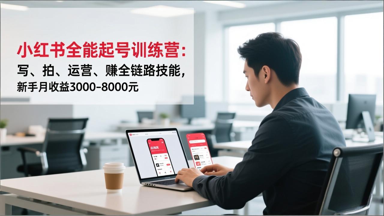 小红书全能起号训练营:写、拍、运营、赚全链路技能,新手月收益3000-8000元-聚业